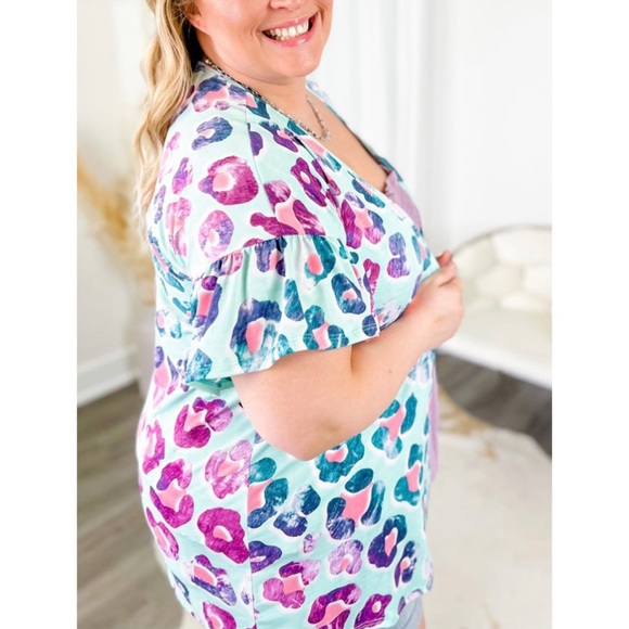 Leopard Ruffled Short Sleeve Open Cardigan NWT - Picture 4 of 7